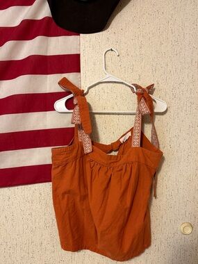 Anthropologie Rust Orange Embroidered-Strap Tank Top